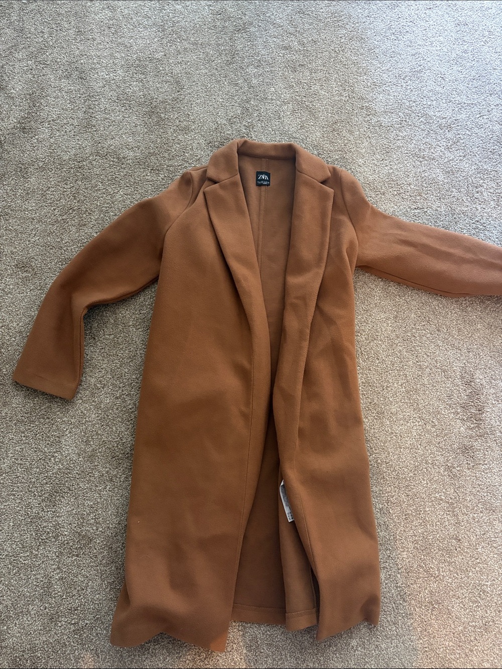 Zara Rust Brown Open-Front Long Coat